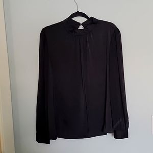 Zac & Rachel Mock Neck sheer sleeve black blouse size XL